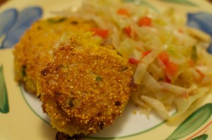 Cornmeal Fritters & Quick-Fry Cabbage. 